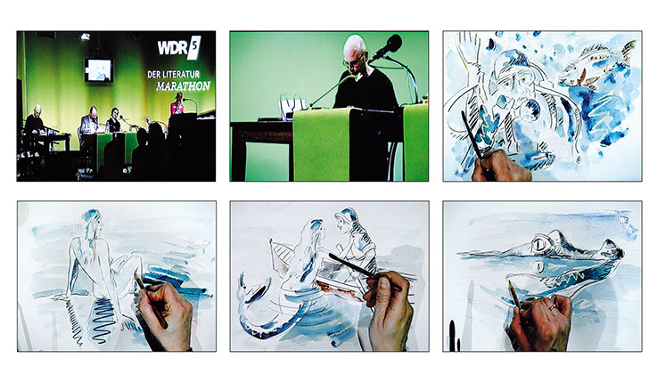 Live-Illustrationen auf dem Literaturmarathon 2015 – WDR 5 Auftraggeber: Im Rahmen der lit.COLOGNE 2015 Thema: Wasser