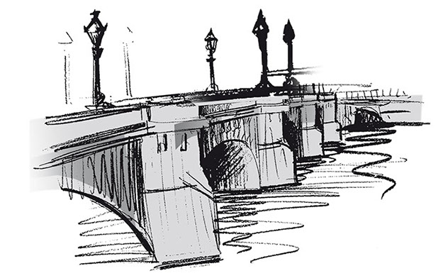 Stadtillustrationen ©Frank Engel für eine Arztpraxis am Flughafen Köln/Bonn Abbildungen: Stadt-Collagen als Raumwegweiser